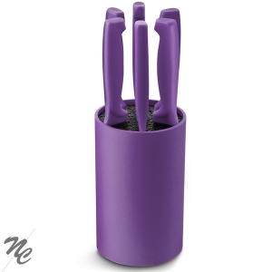 Bloc fil 6 Couteaux de table à steak en inox, manches violet