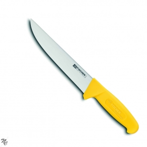 Couteau de boucher manche jaune, lame inox 23 cm, HACCP